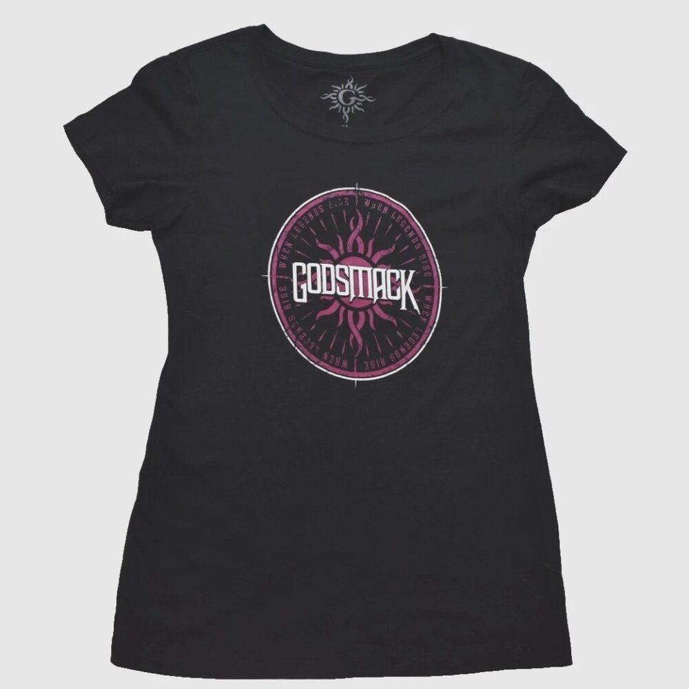 Godsmack When Legends Rise Womens Sun Logo Black Shirt New Medium